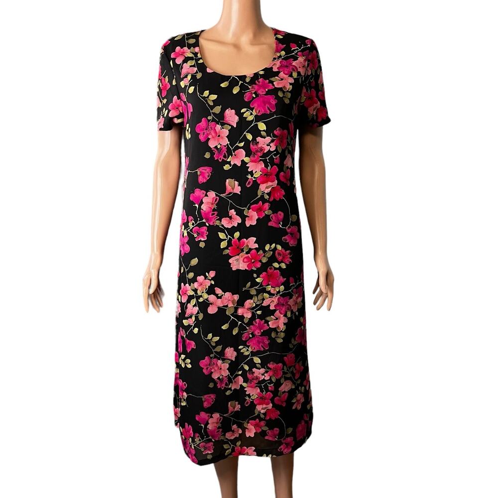 SL Fashions Chiffon Floral Midi Dress 10 Vintage Romantic Fairy Y2K Made in USA